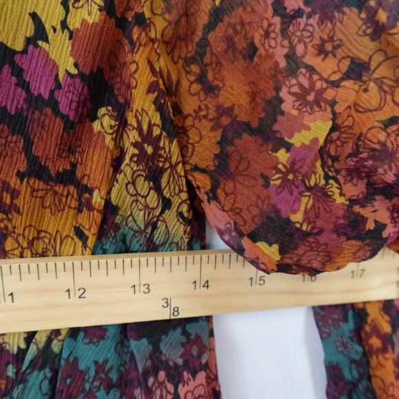 Sundance Blouse Women XS 100% Silk 3/4 Sleeve Lined Floral Boho Multi Color Fall - Picture 6 of 15